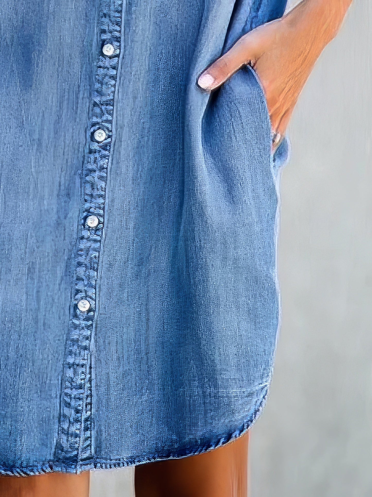 MW | Button Kurzarm Denim Shirt Kleid