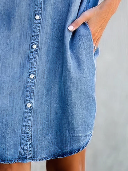 MW | Button Kurzarm Denim Shirt Kleid