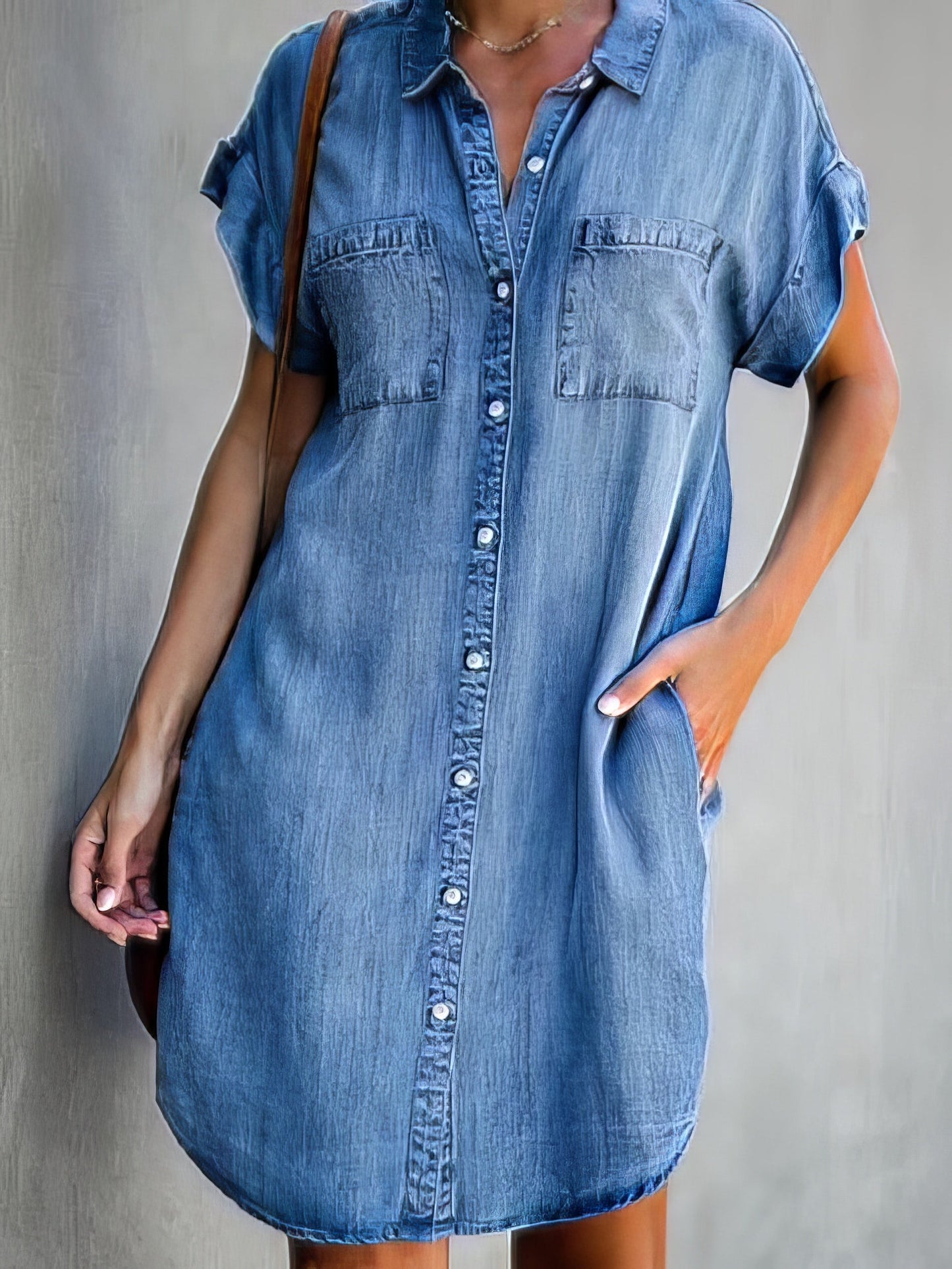 MW | Button Kurzarm Denim Shirt Kleid