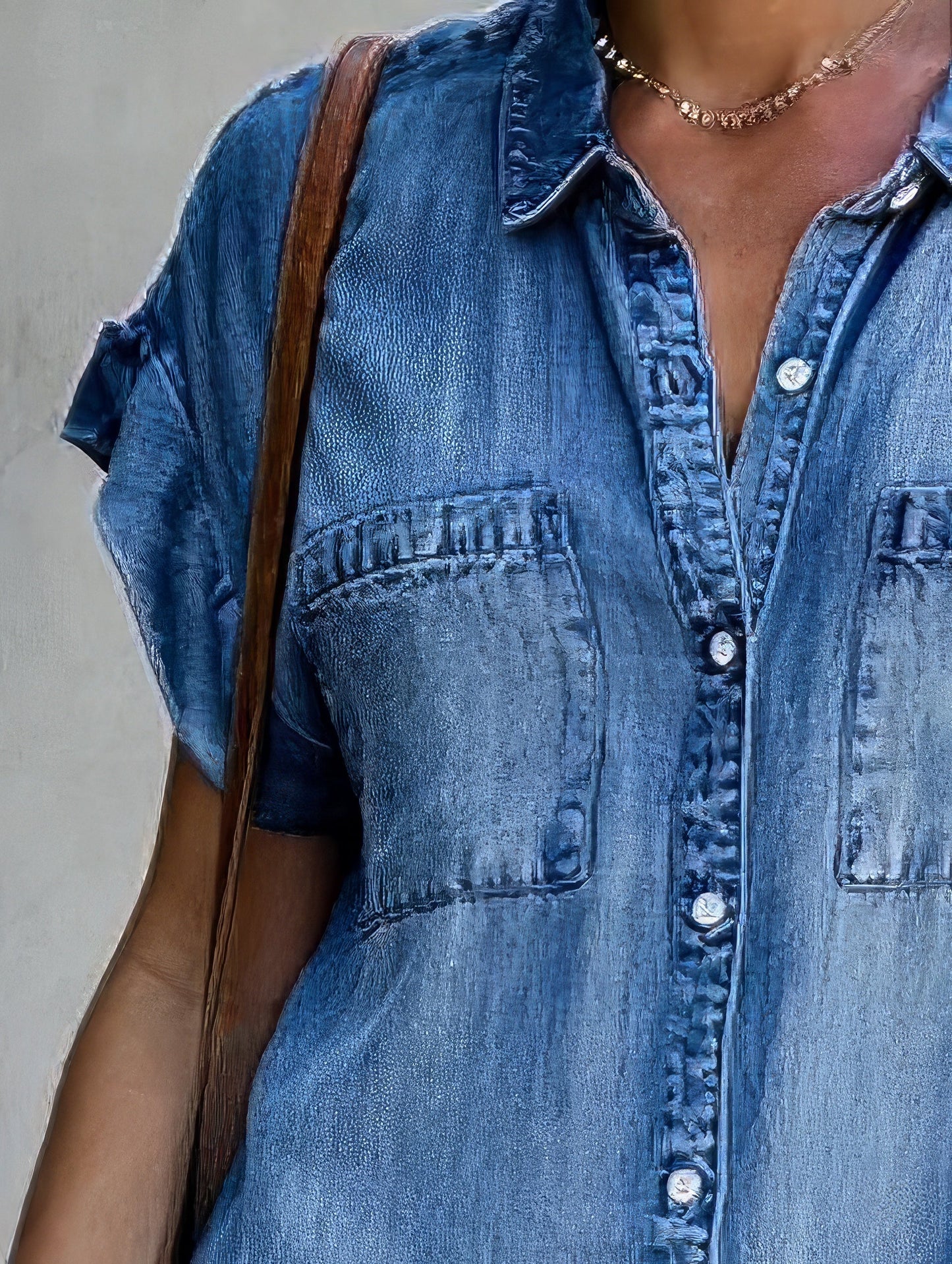 MW | Button Kurzarm Denim Shirt Kleid