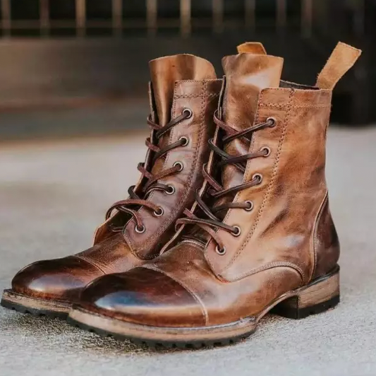 EM | Klassische robuste Vintage-Leder-Schnürstiefel