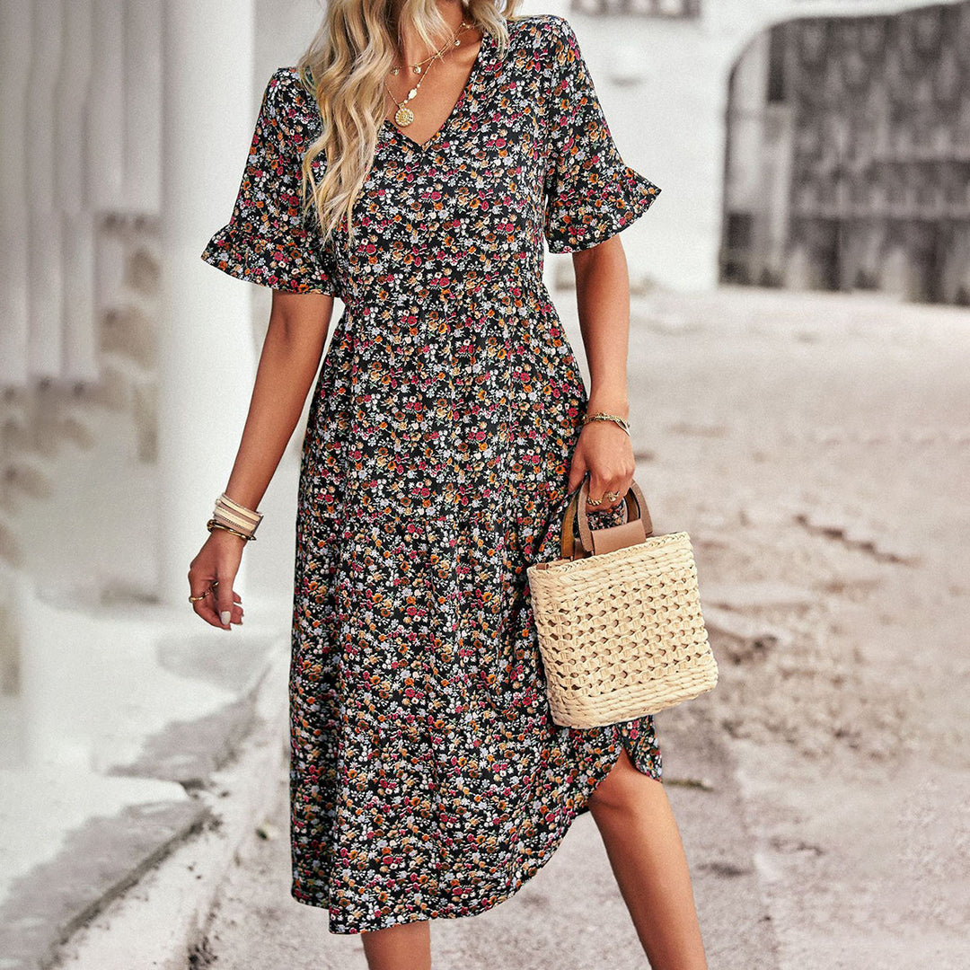 MW | Elegantes geblümtes Midikleid