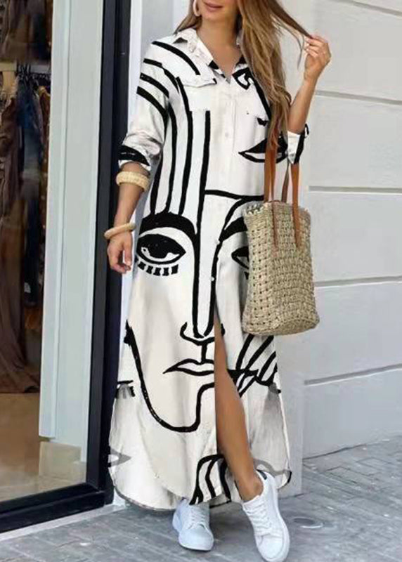 MW | Rose Peter Pan Kragen Print Party Maxi Shirts Kleid Langarm GH1080