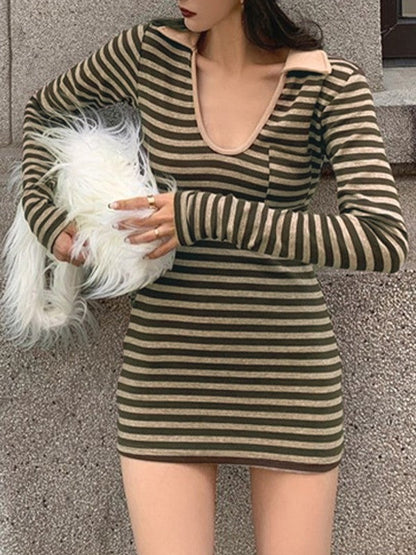 MW | Polo Gestreiftes langärmeliges Minikleid