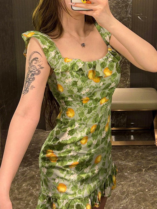 MW | Vintage Ruffle Grünes Minikleid