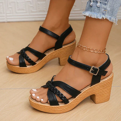 EM | Elegante Hochhackige Sandalen mit Verstellbarem Knöchelriemen
