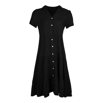 MW | Casual Holiday Midi V Neck Single Breasted Shirt Solid Kurzarm Sommer 2024 Frauenkleid