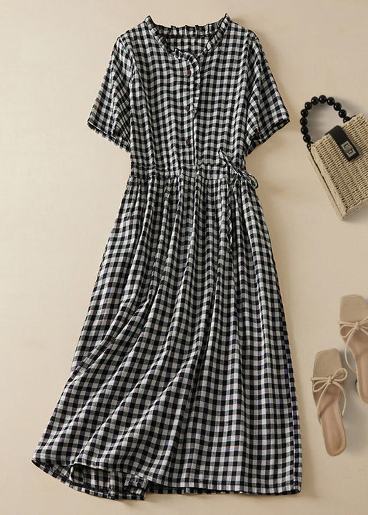 MW | Plaid Ruffled Lace Up Cotton Shirts Kleider Sommer GG054
