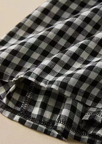 MW | Plaid Ruffled Lace Up Cotton Shirts Kleider Sommer GG054
