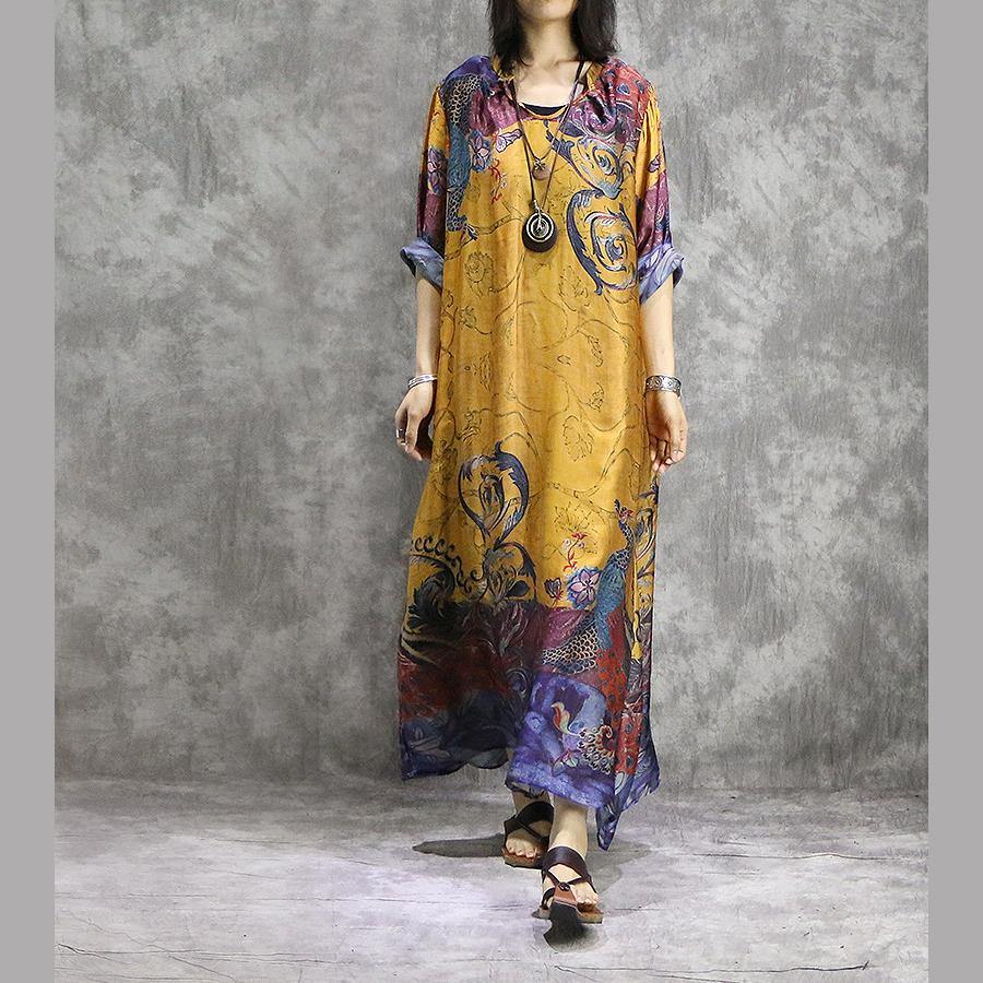 MW | Französische Drucke Chiffon Tunika Kleid Fashion Design gelb Chiffon Kleider Sommer