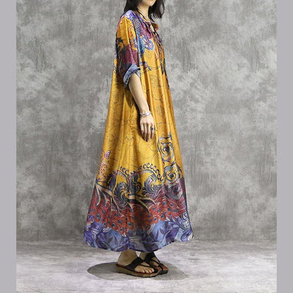 MW | Französische Drucke Chiffon Tunika Kleid Fashion Design gelb Chiffon Kleider Sommer