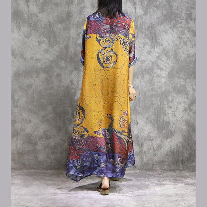 MW | Französische Drucke Chiffon Tunika Kleid Fashion Design gelb Chiffon Kleider Sommer