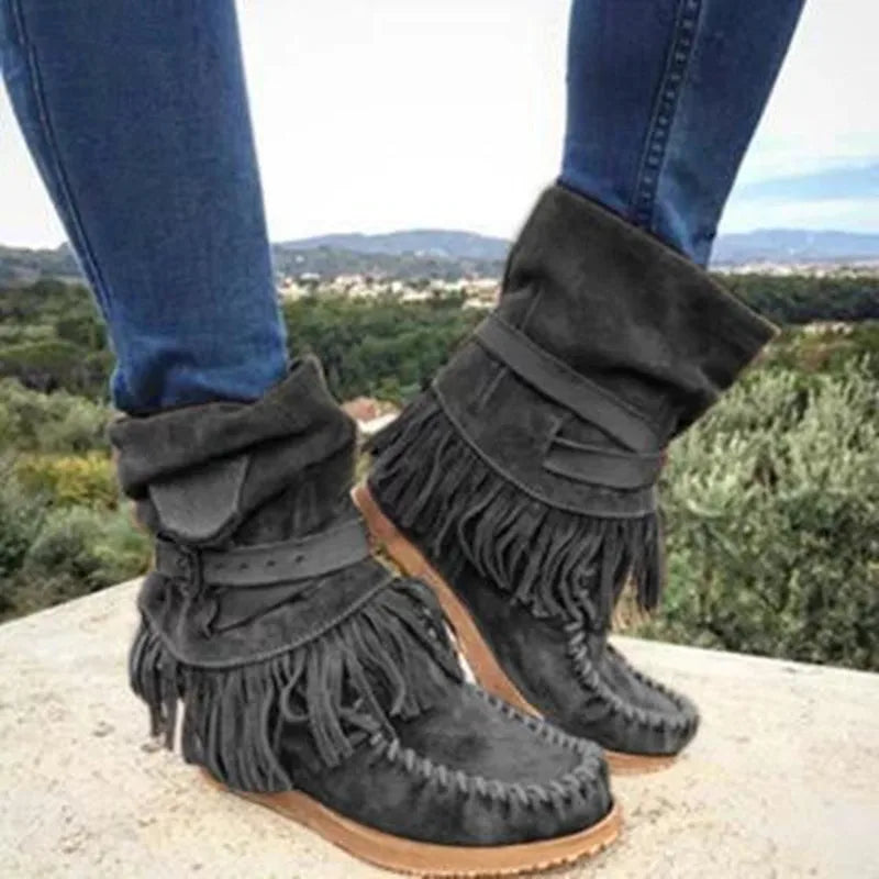 EM | Boho Fransen Mokassin Stiefel