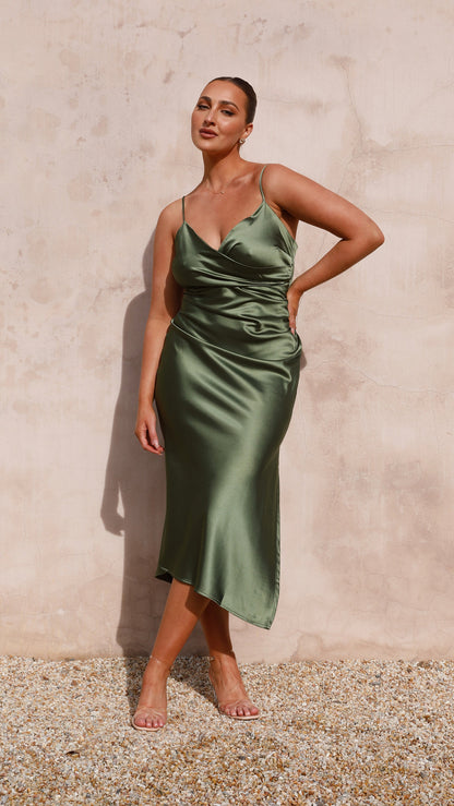 MW | Midi-Abendkleid mit schmalen Trägern und raffinierten Falten