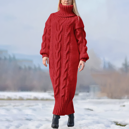 MW | langes Maxikleid mit hohem Kragen und Zopfstruktur
