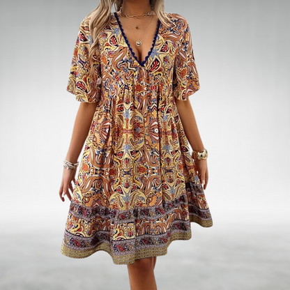 MW | Sommer Boho Paisley Print Minikleid