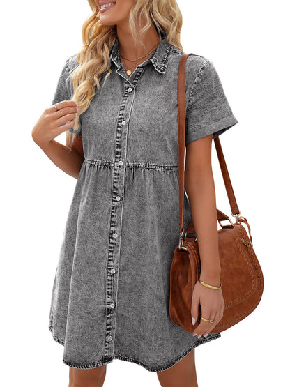 MW | Button Down Gürtel plissiert Flare A-Linie Shirt Midi Kleid