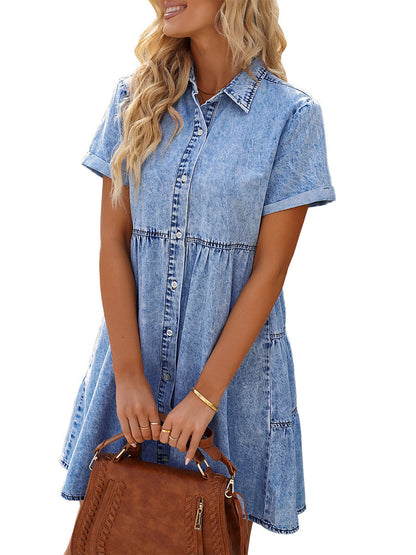 MW | Button Down Gürtel plissiert Flare A-Linie Shirt Midi Kleid