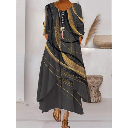 EM | Langärmeliges Maxikleid - Knopfausschnitt