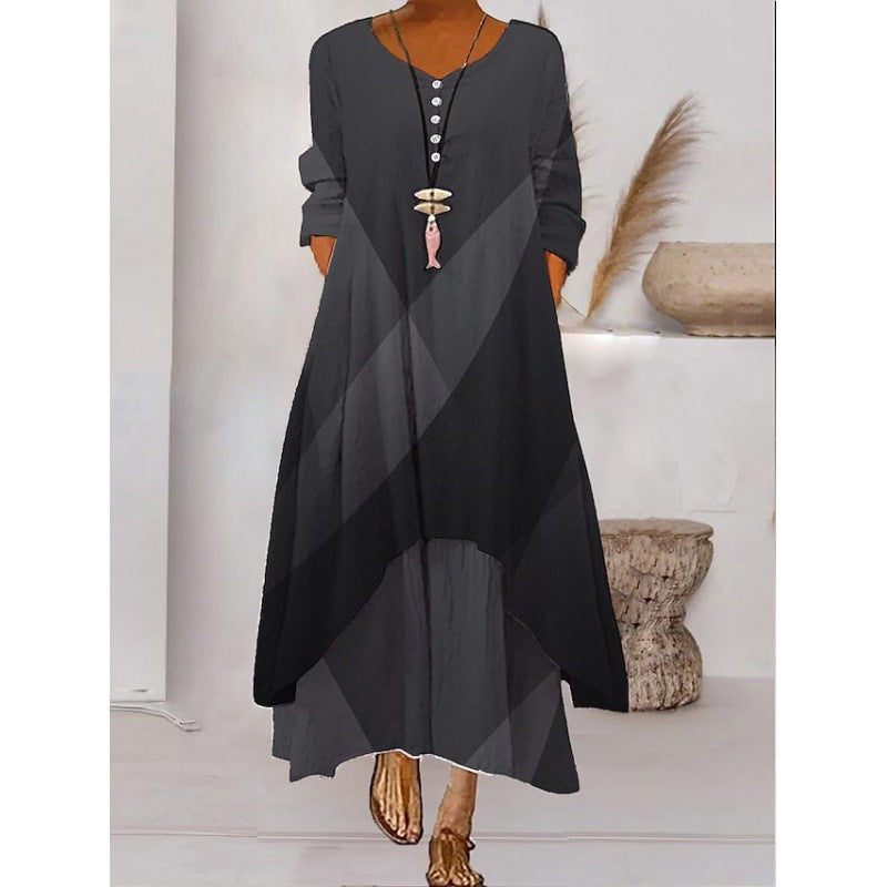 EM | Langärmeliges Maxikleid - Knopfausschnitt
