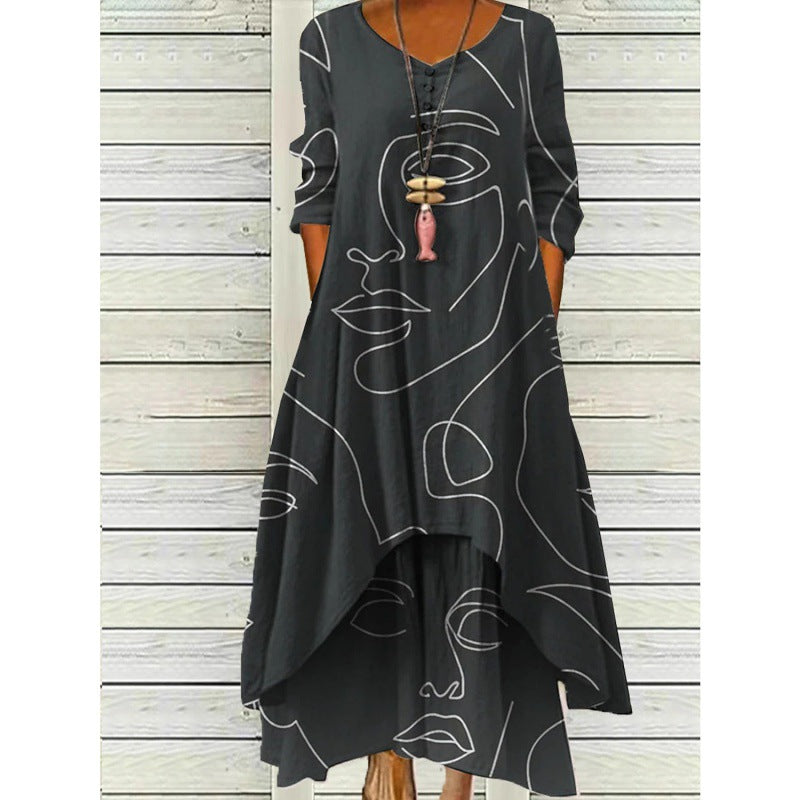EM | Langärmeliges Maxikleid - Knopfausschnitt