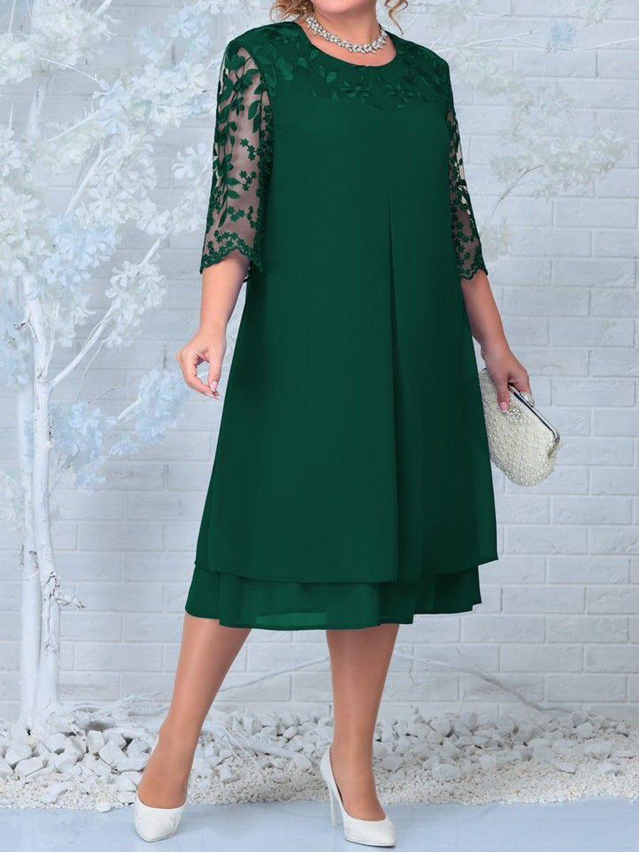 MW | Spitze-Schulter-Baumwoll-Midikleid
