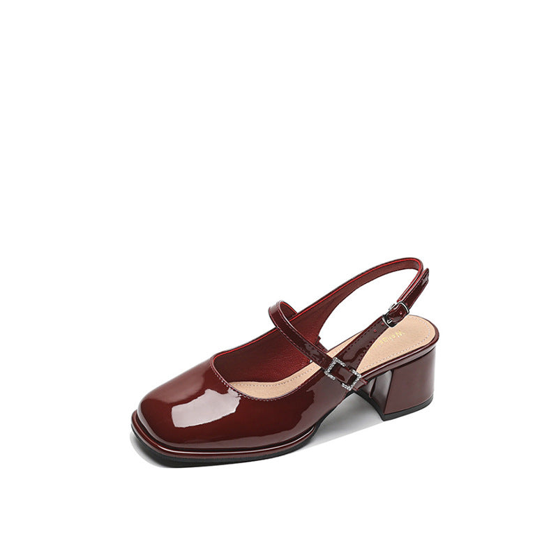 EM | Damen Faux Leder Schnalle Block Heels