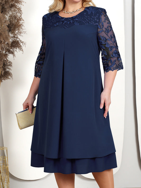 MW | Spitze-Schulter-Baumwoll-Midikleid