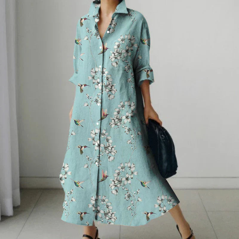 MW | Retro Floral V-Neck Shirt Kleid mit Taschen