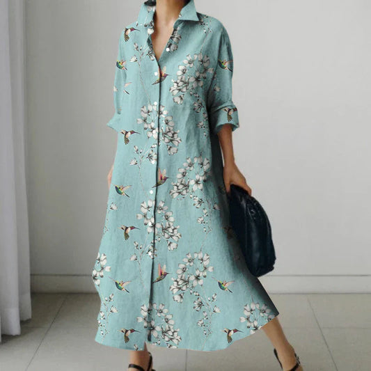 MW | Retro Floral V-Neck Shirt Kleid mit Taschen