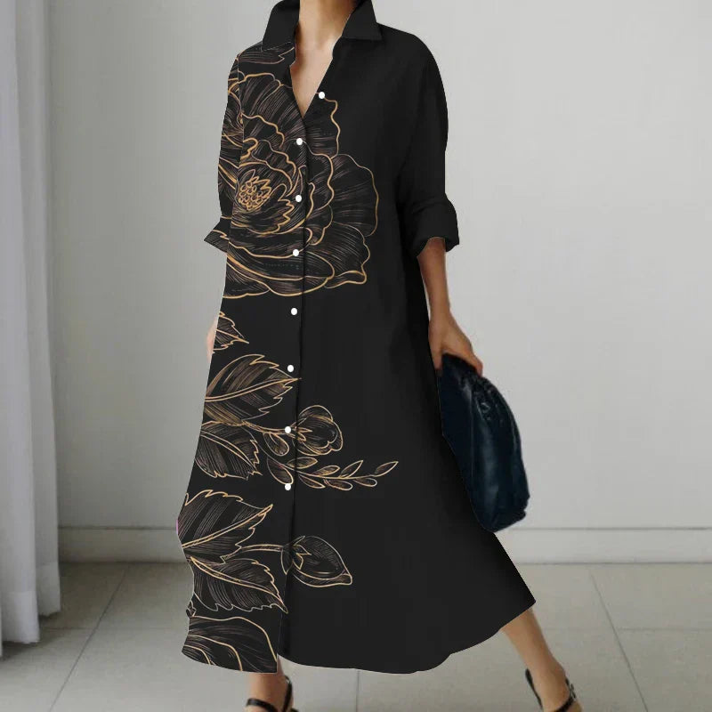 MW | Retro Floral V-Neck Shirt Kleid mit Taschen