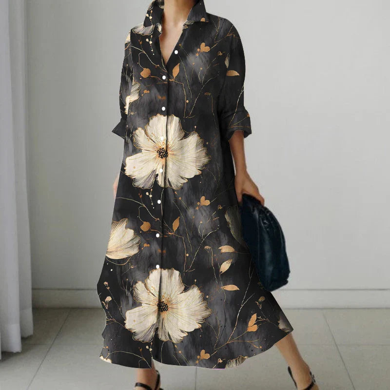 MW | Retro Floral V-Neck Shirt Kleid mit Taschen
