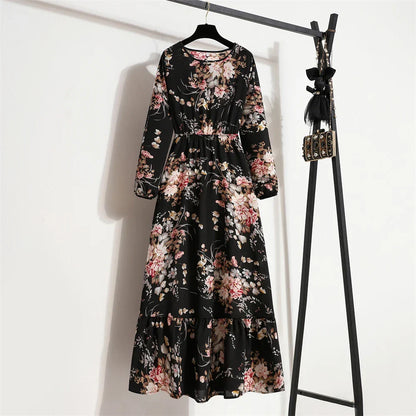 MW | Frühling Sommer böhmisches Maxikleid mit Blumendruck
