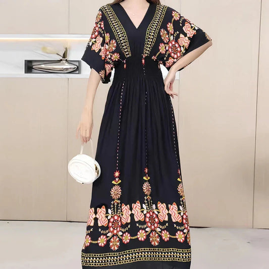 MW | Boho Maxikleid mit Blumendruck und Kimonoärmeln