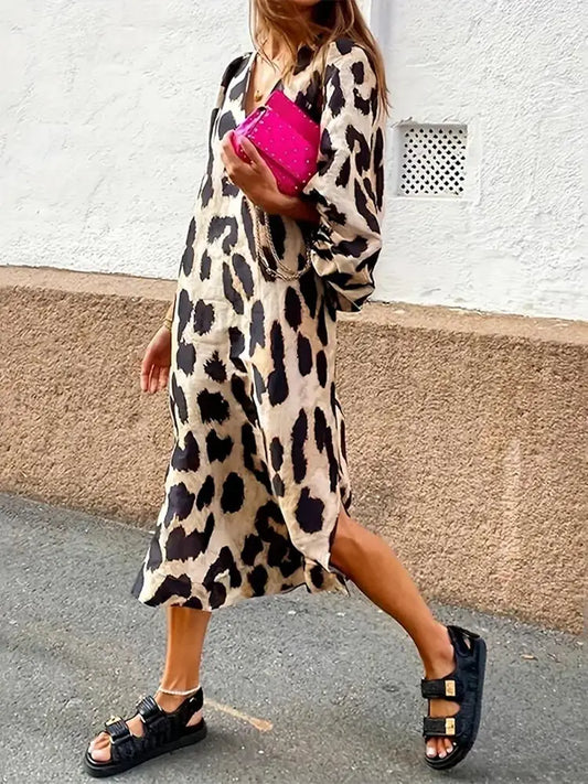 MW | Midikleid mit Leopardenmuster und Dreiviertel-Ärmeln