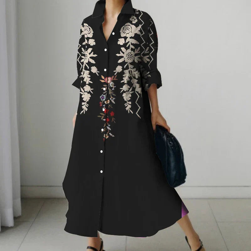 MW | Retro Floral V-Neck Shirt Kleid mit Taschen
