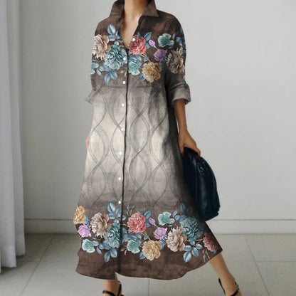 MW | Retro Floral V-Neck Shirt Kleid mit Taschen