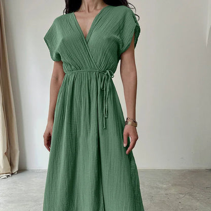 MW | Maxikleid mit V-Ausschnitt und kurzen Ärmeln