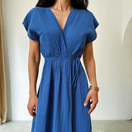 MW | Maxikleid mit V-Ausschnitt und kurzen Ärmeln