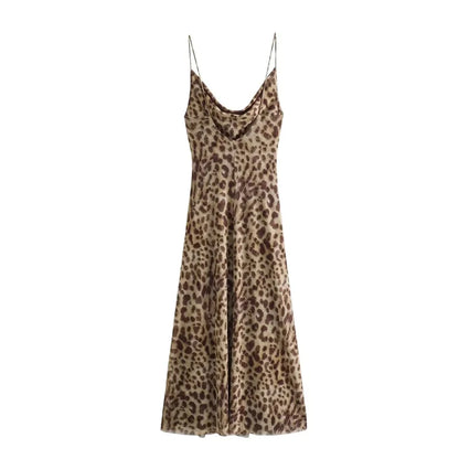 MW | Maxikleid mit Leopardenmuster und Spaghetti-Trägern
