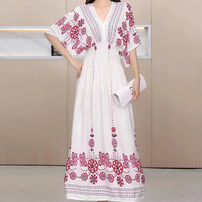 MW | Boho Maxikleid mit Blumendruck und Kimonoärmeln