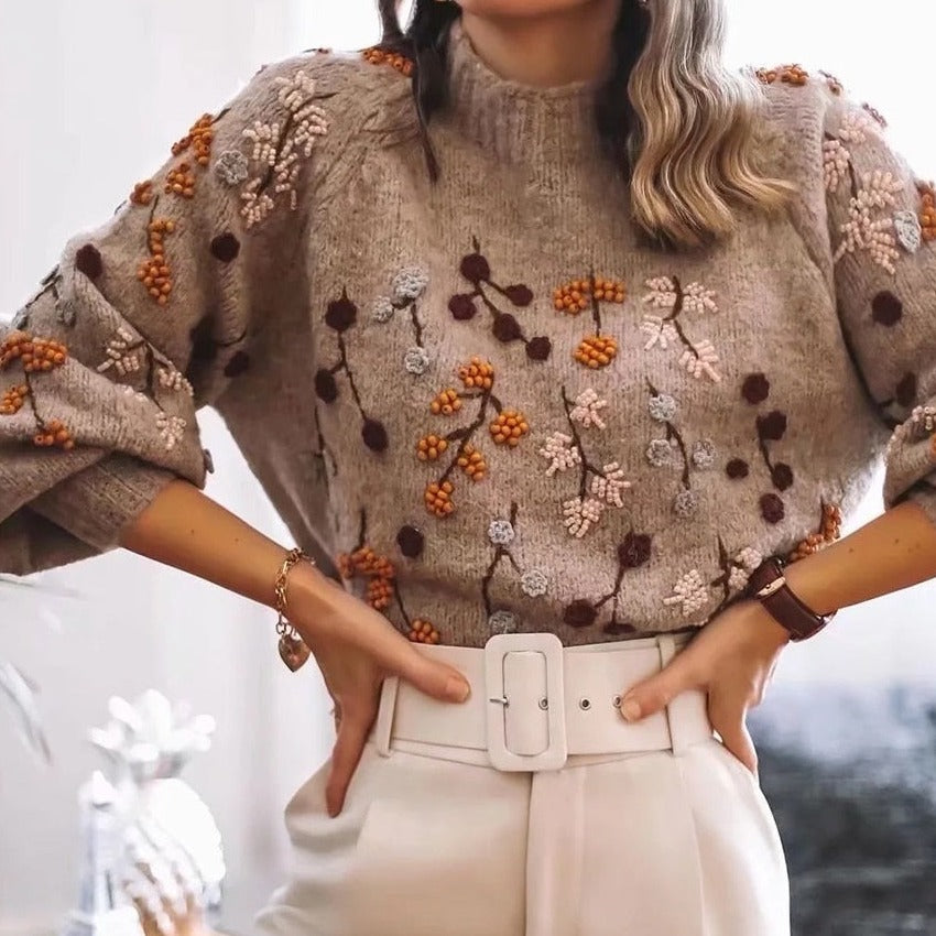 EM | Vintage Strickpullover mit Blumenstickerei