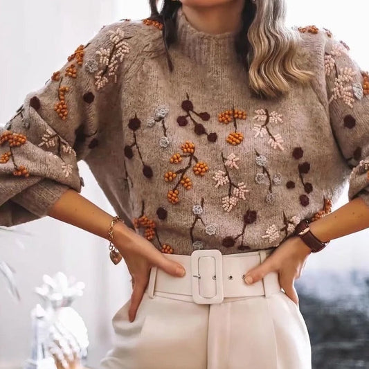 EM | Vintage Strickpullover mit Blumenstickerei