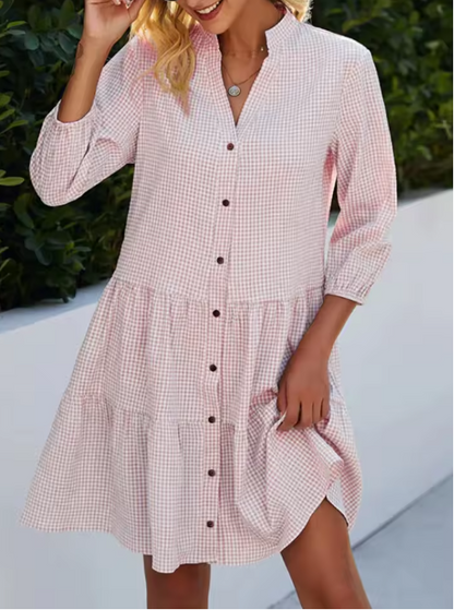 MW | Women's Loose Shirt Style V-Neck Mini Dress