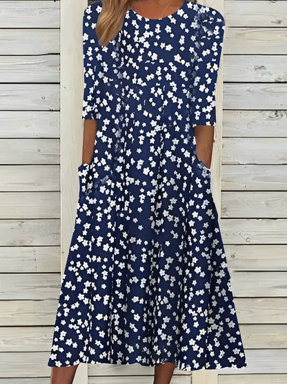 EM | Bedrucktes Midikleid mit Rundhalsausschnitt und Taschen