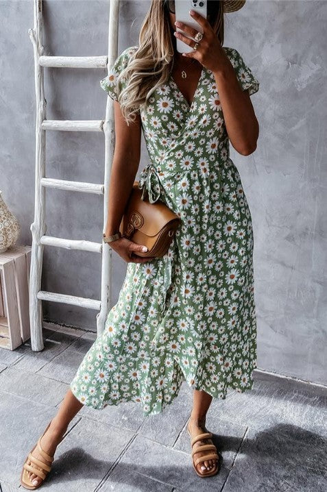 EM | Von dir geliebtes Daisy Blumen Midi Kleid