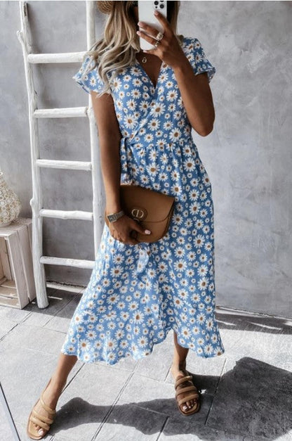 EM | Von dir geliebtes Daisy Blumen Midi Kleid