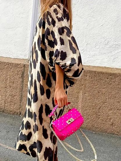 MW | Midikleid mit Leopardenmuster und Dreiviertel-Ärmeln