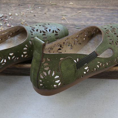 EM | Bequeme Retro Hohle Runde Zehe Sommer Flats