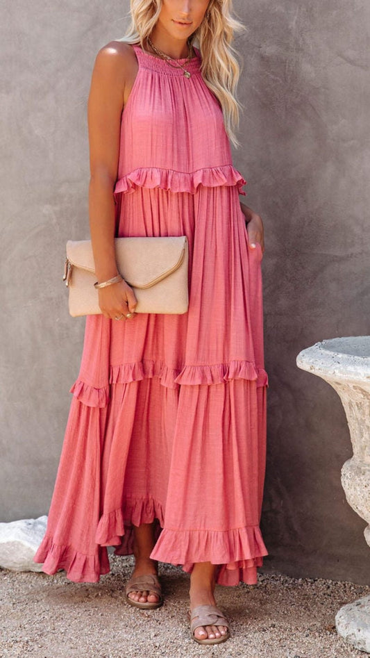 EM | Schlichtes Maxikleid mit Neckholder und Rüschen